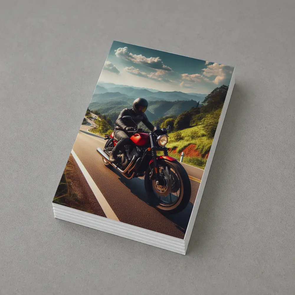 Red Cafe Racer Motorcycle Mountain Road Ride – Postcards