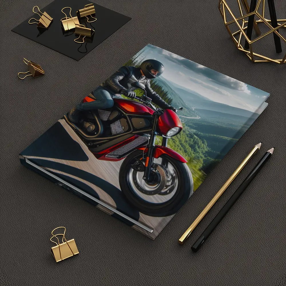 Red Cruiser Motorcycle Rider Mountain Road – Notebooks