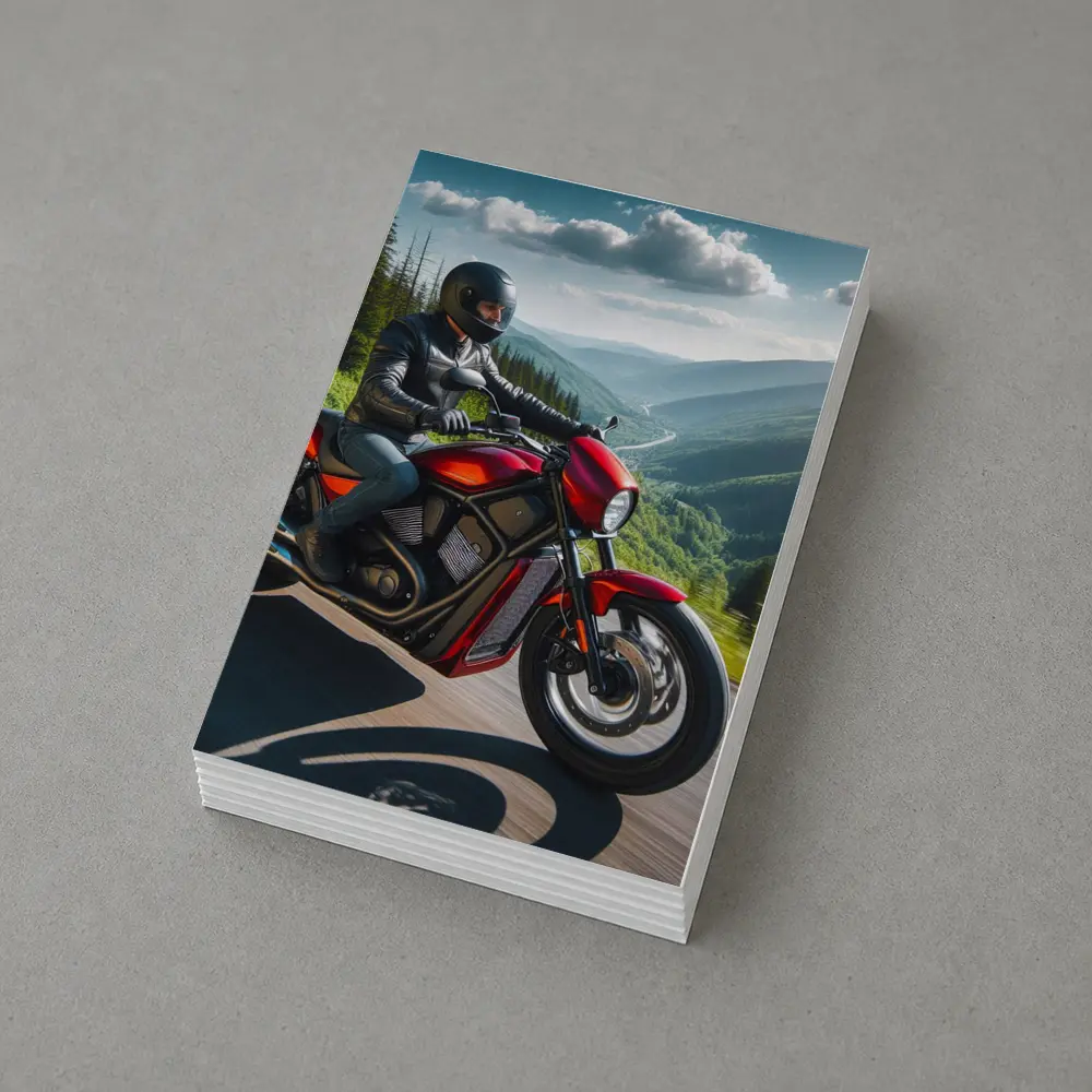 Red Cruiser Motorcycle Rider Mountain Road – Postcards