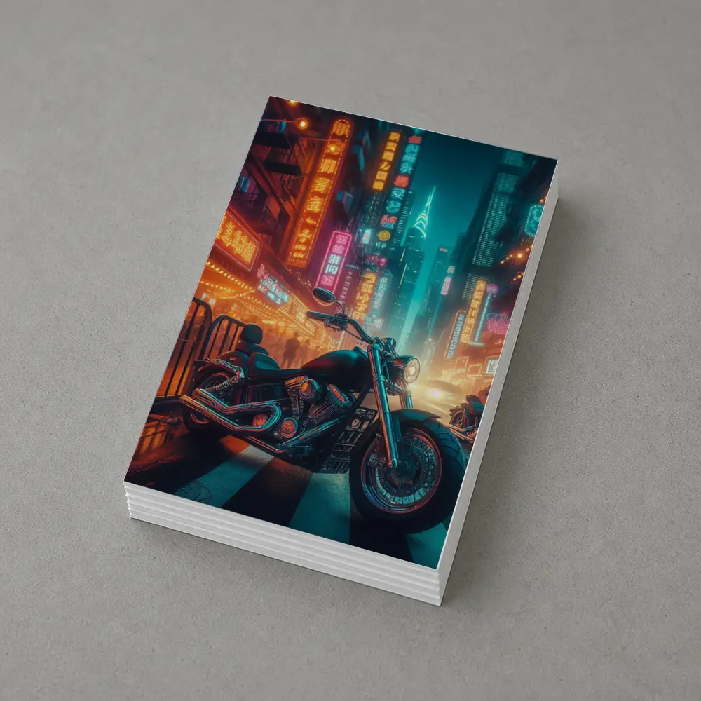 Chopper Motorcycle Neon City Street Night – Postcards