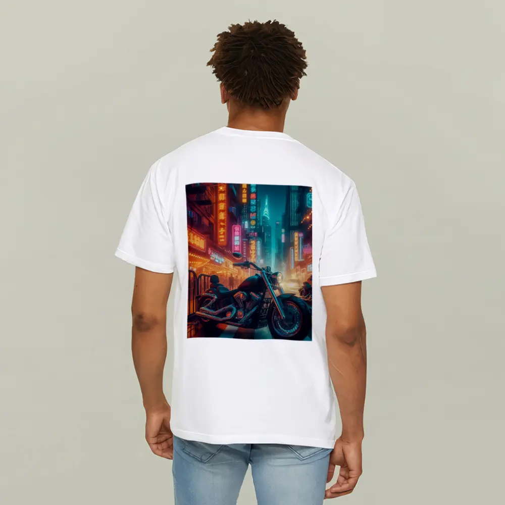 Chopper Motorcycle Neon City Street Night – T-Shirts
