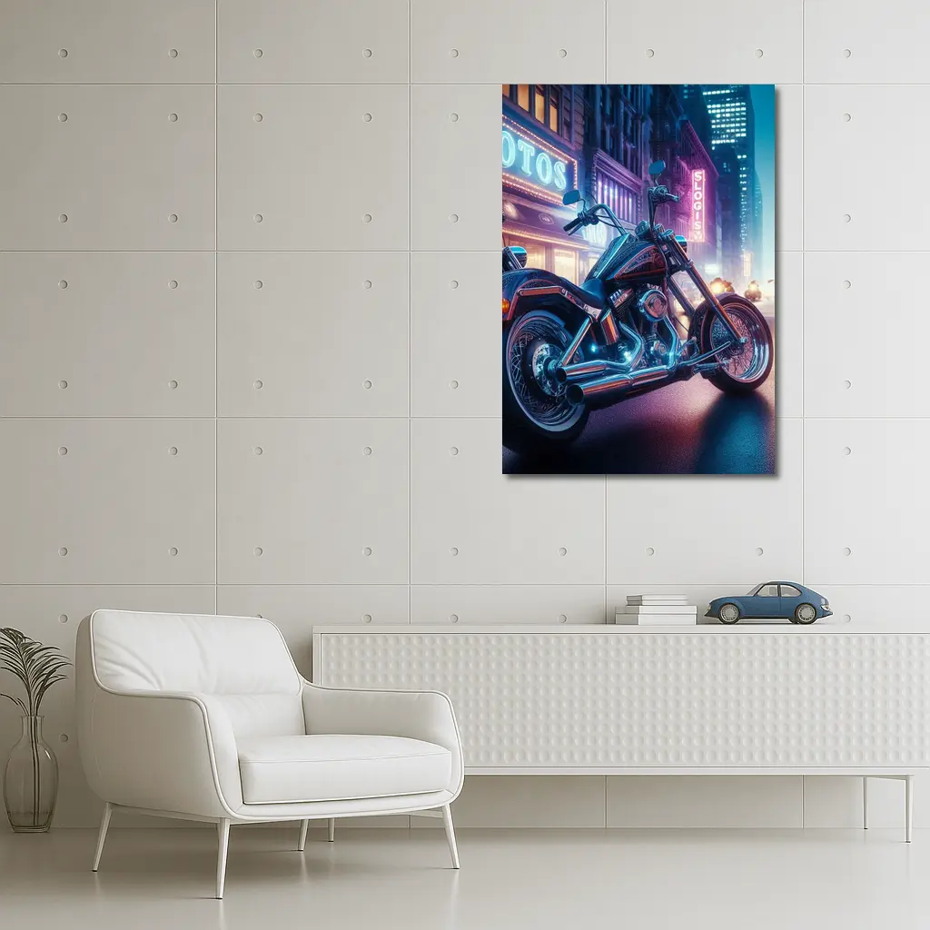 Harley Davidson Chopper Neon City Night – Wall Art