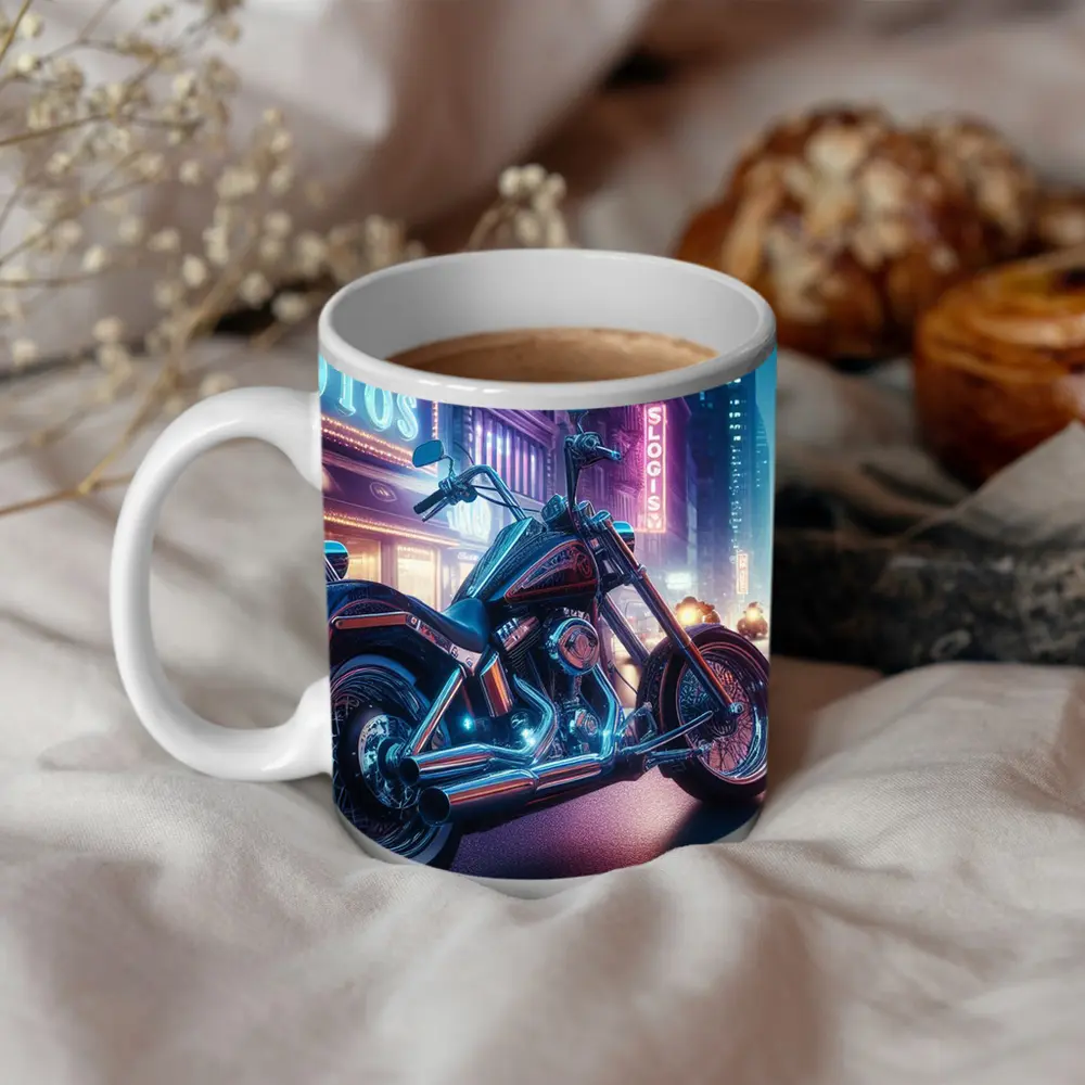 Harley Davidson Chopper Neon City Night – Mugs
