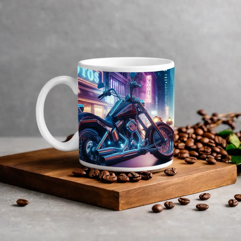 Harley Davidson Chopper Neon City Night – Mugs