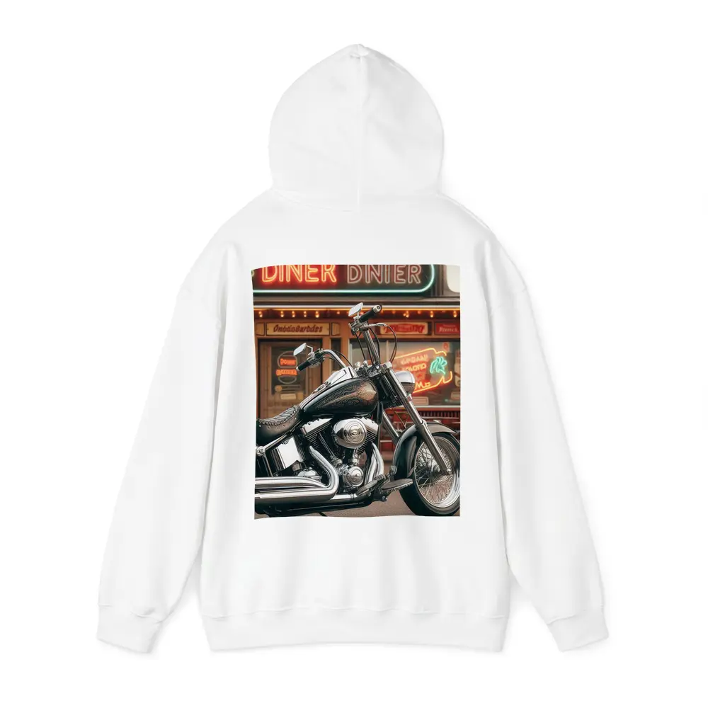 Harley Davidson Chopper Parked Outside Diner – Hoodies