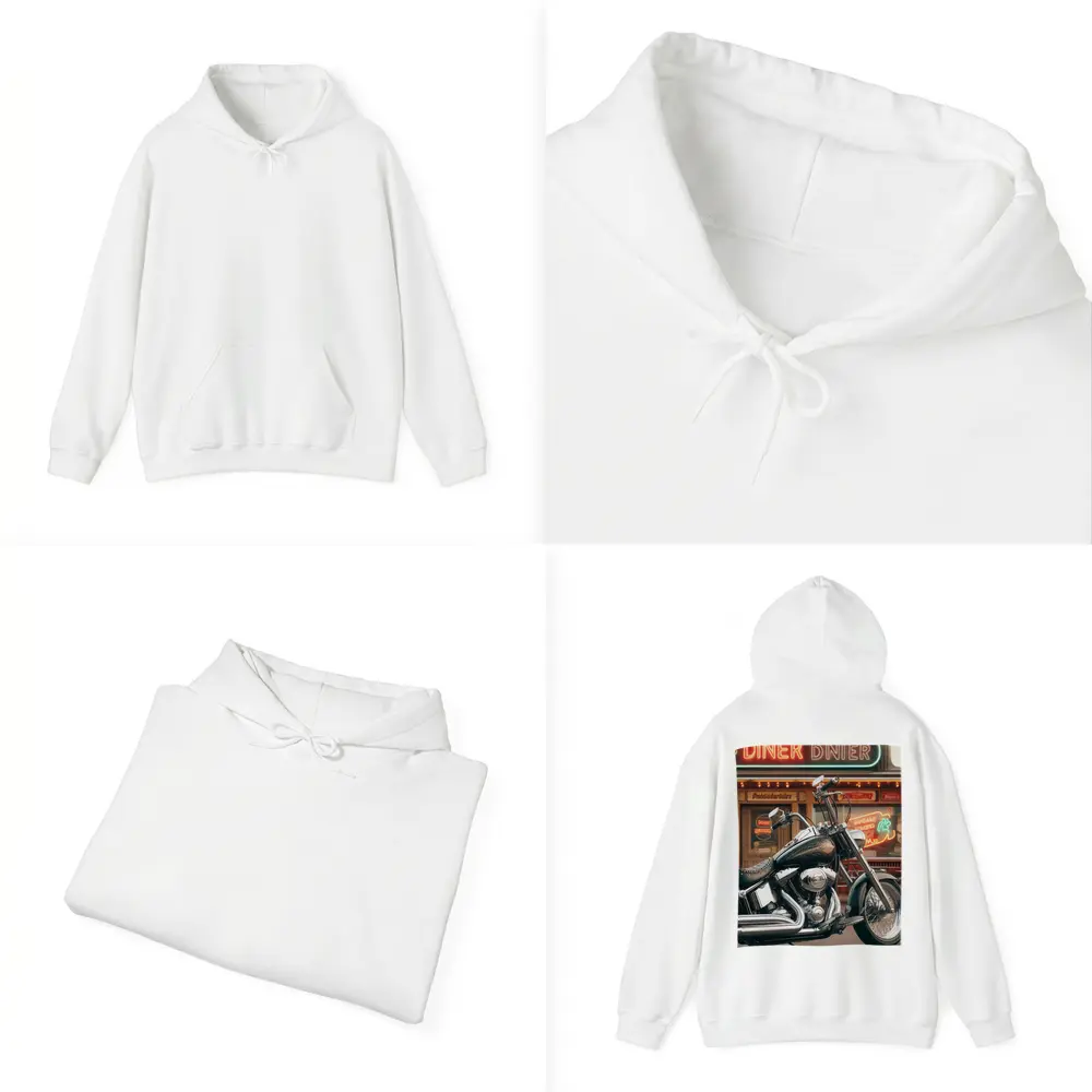 Harley Davidson Chopper Parked Outside Diner – Hoodies