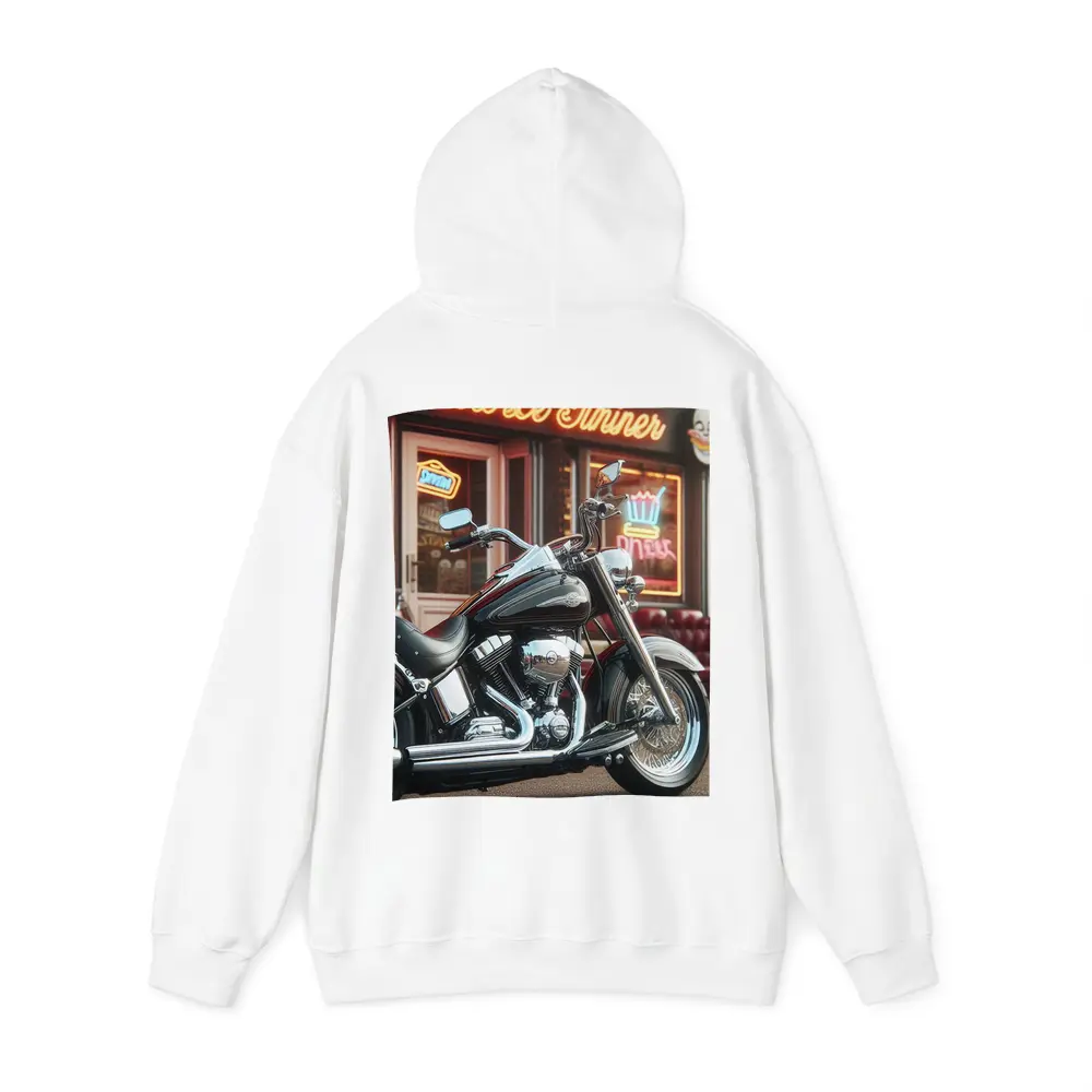 Harley Davidson Chopper Outside Neon Diner – Hoodies