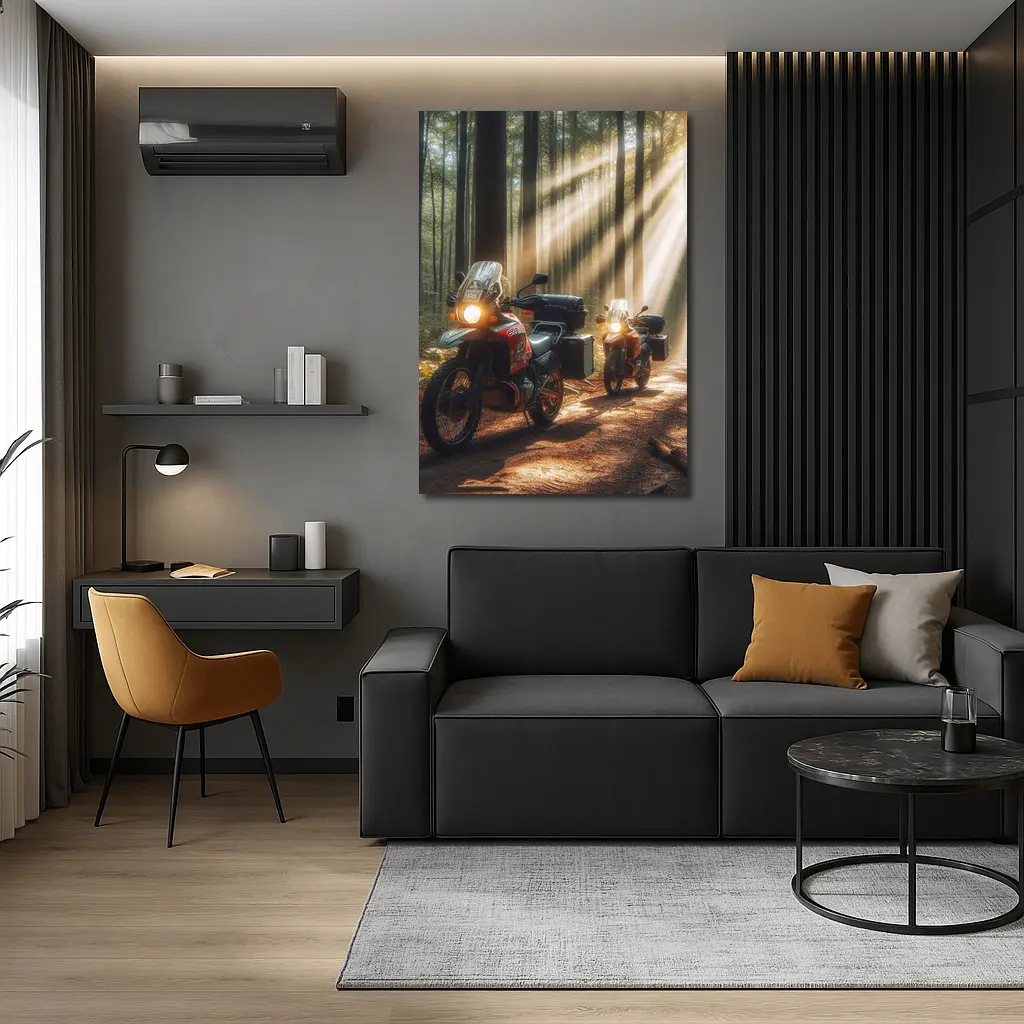 Adventure Dual Sport Bikes Sunlit Forest – Wall Art