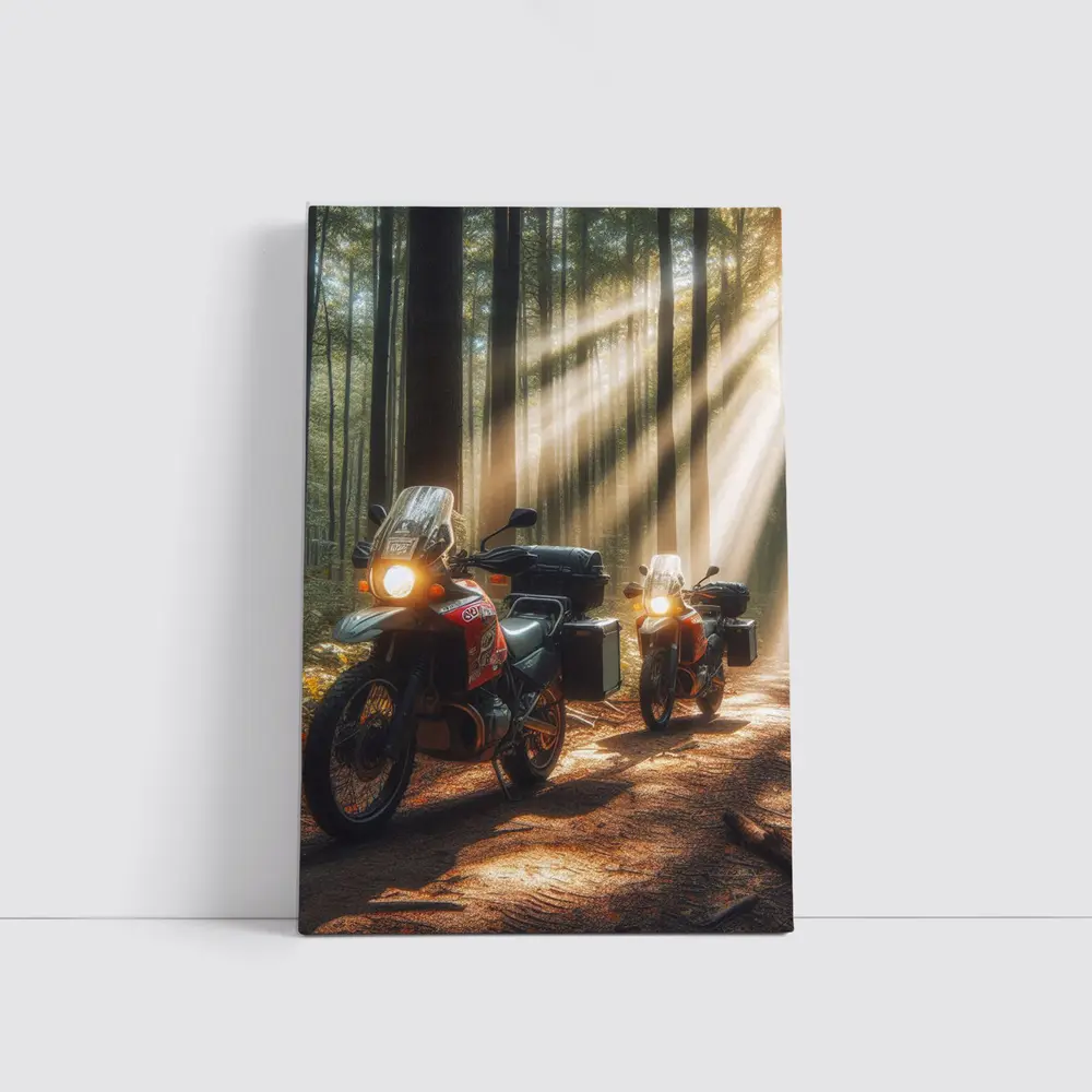 Adventure Dual Sport Bikes Sunlit Forest – Wall Art