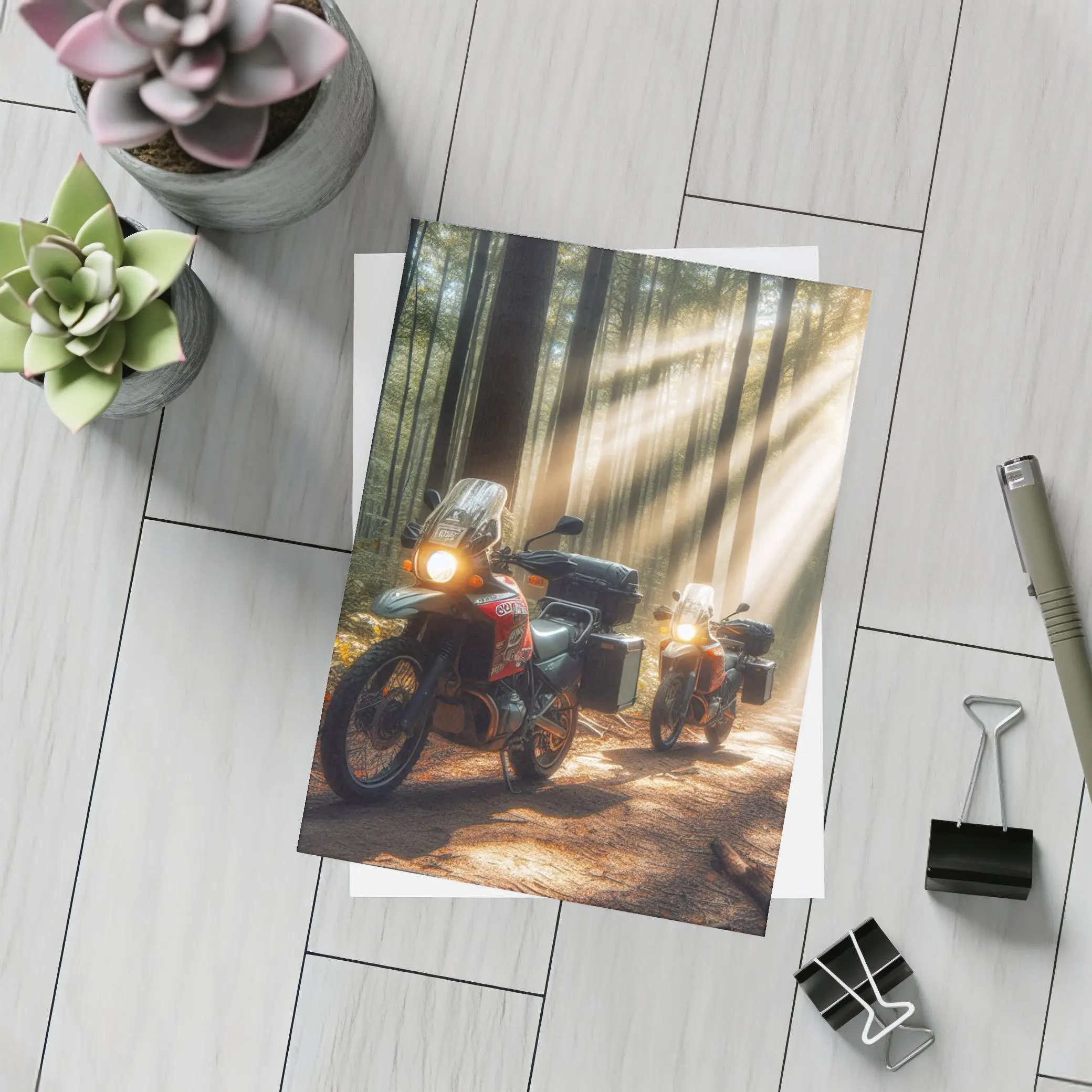 Adventure Dual Sport Bikes Sunlit Forest – Postcards