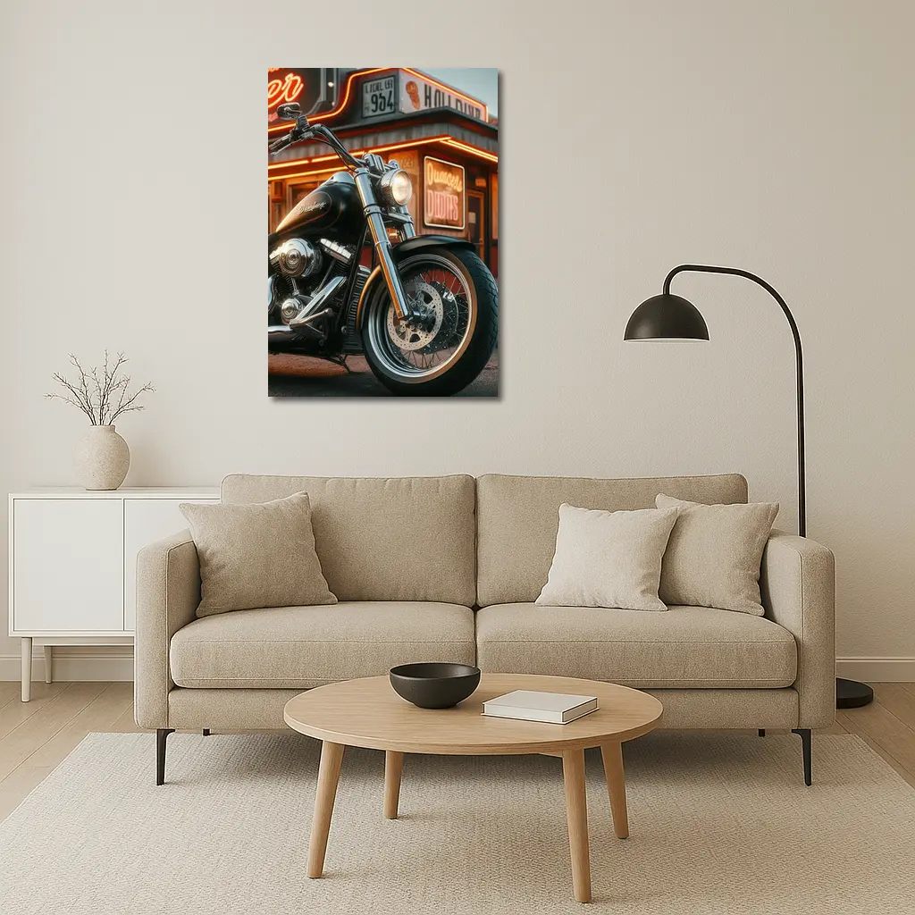 Harley Davidson Cruiser Motorcycle Neon Diner – Wall Art