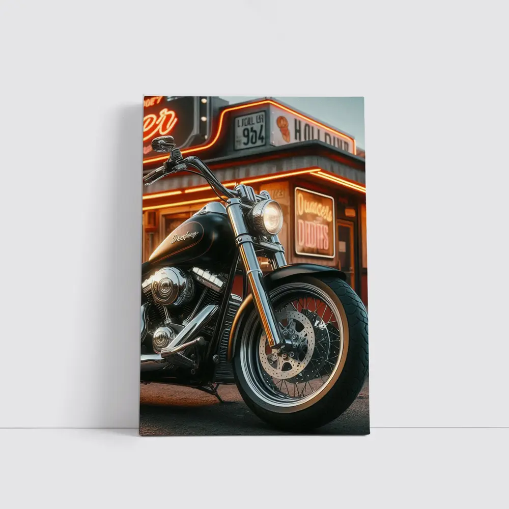 Harley Davidson Cruiser Motorcycle Neon Diner – Wall Art