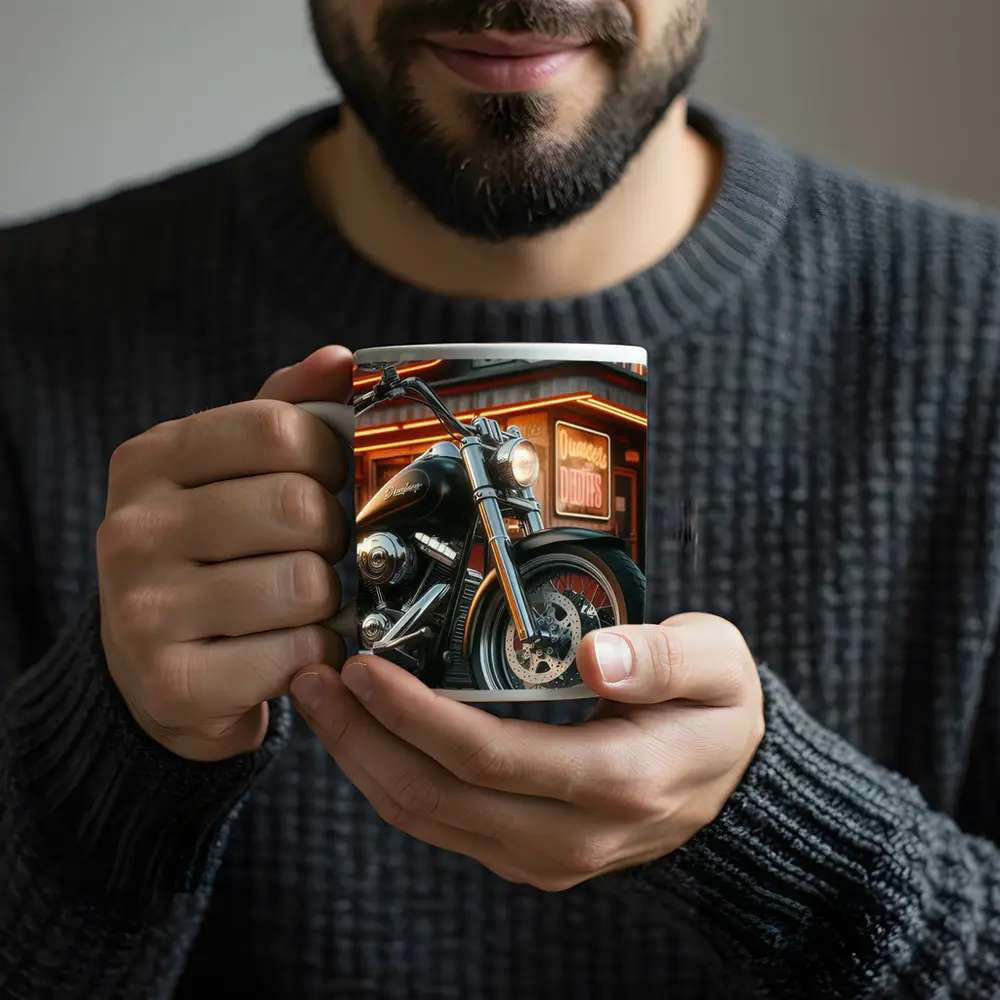 Harley Davidson Cruiser Motorcycle Neon Diner – Mugs
