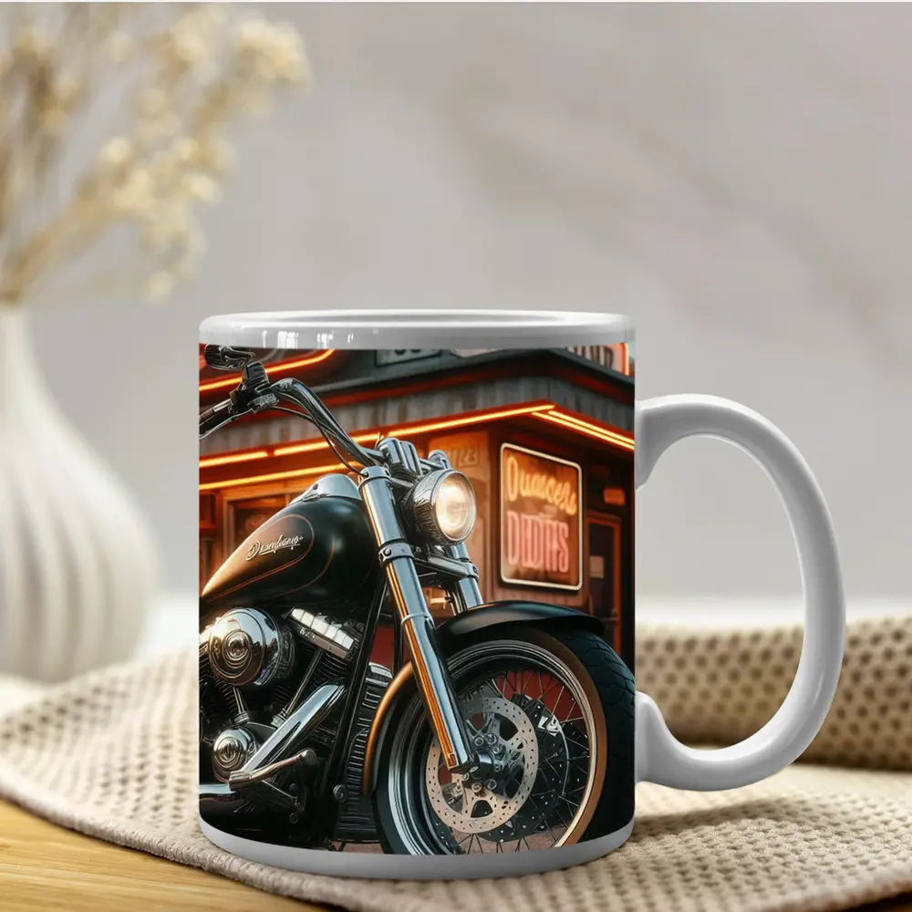 Harley Davidson Cruiser Motorcycle Neon Diner – Mugs