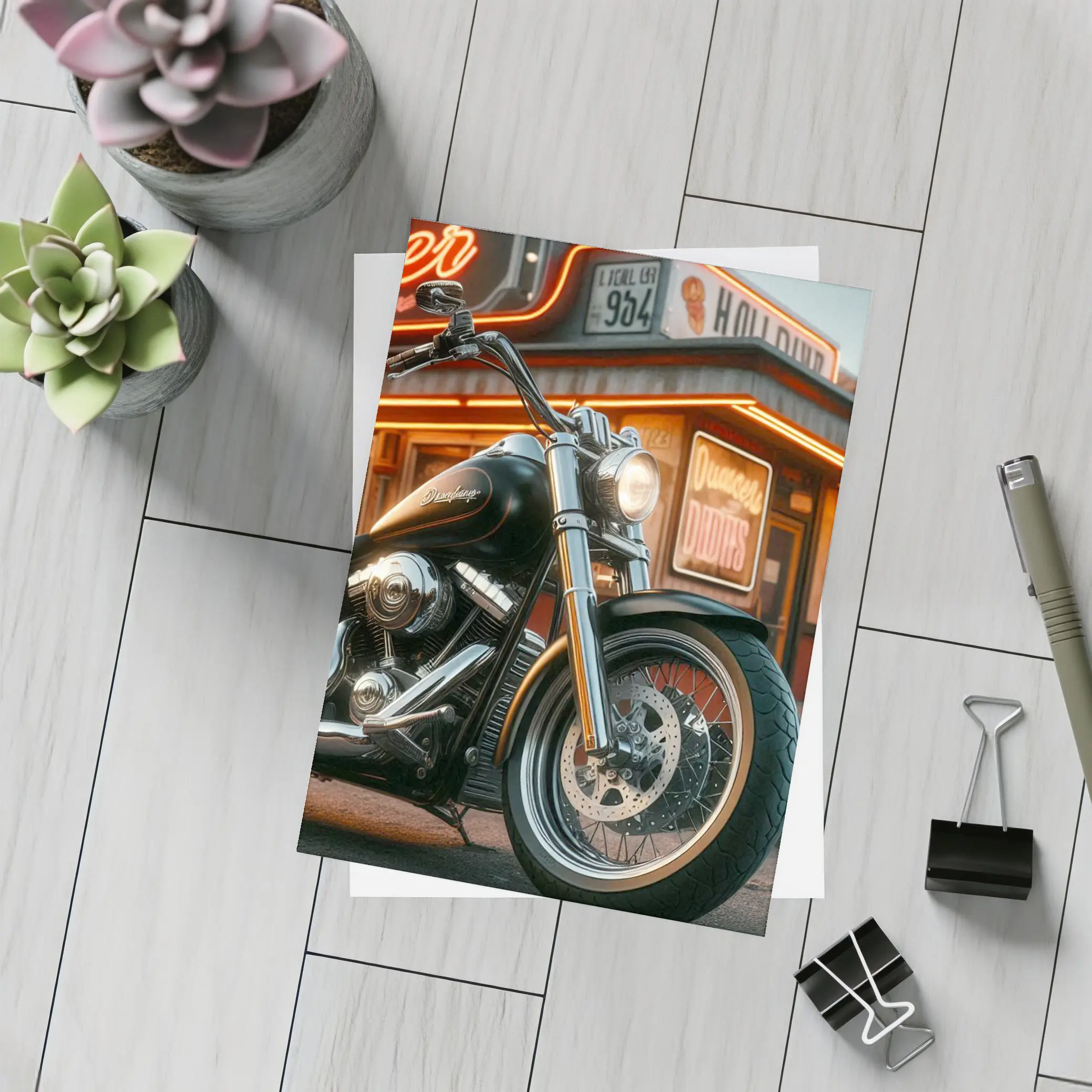 Harley Davidson Cruiser Motorcycle Neon Diner – Postcards
