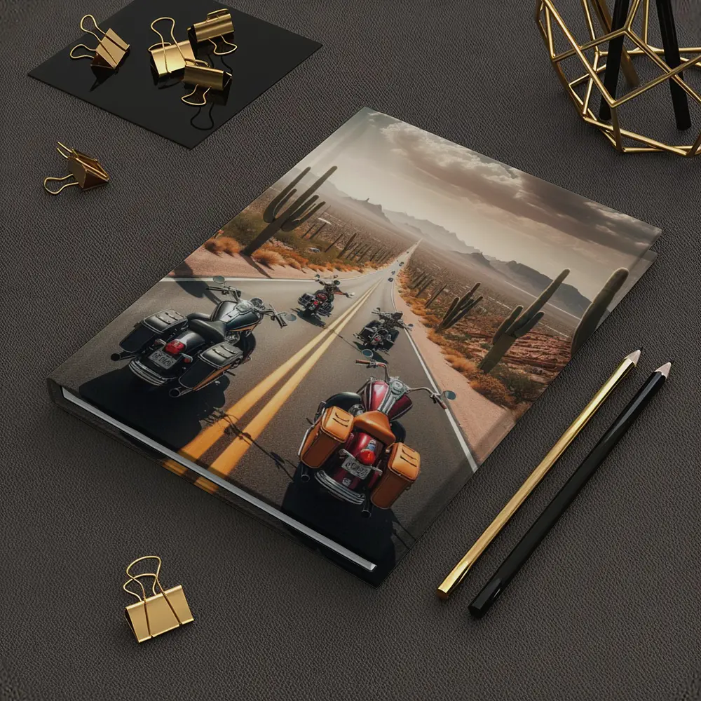 Cruiser Motorcycles Riding Desert Highway Cacti – Notebooks