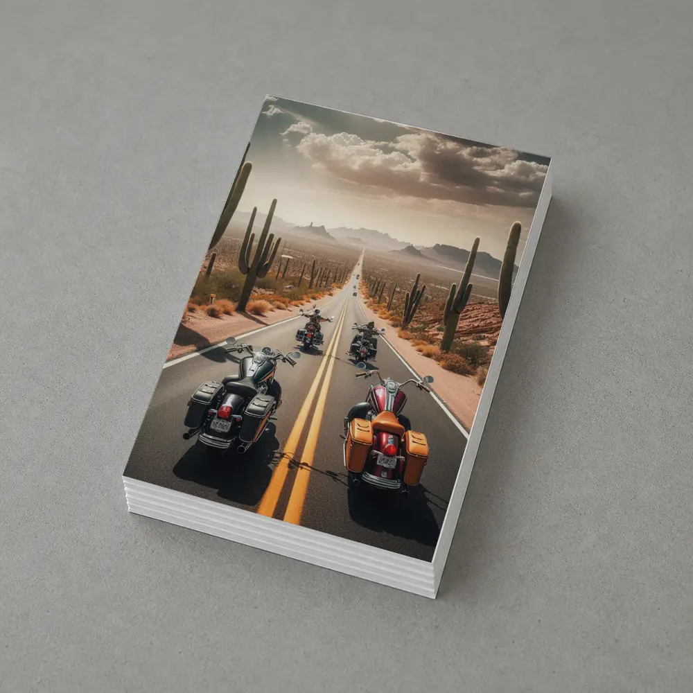 Cruiser Motorcycles Riding Desert Highway Cacti – Postcards