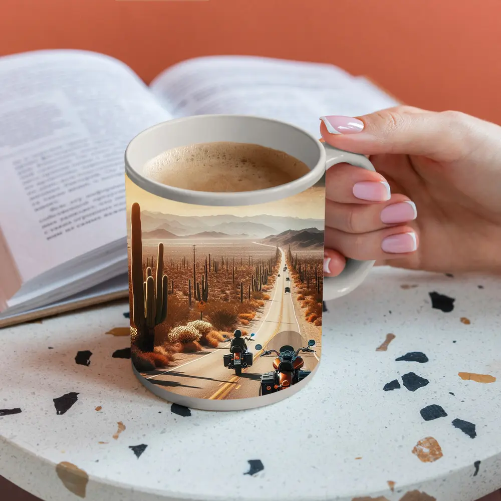 Harley Davidson Motorcycles Desert Highway Sunset – Mugs