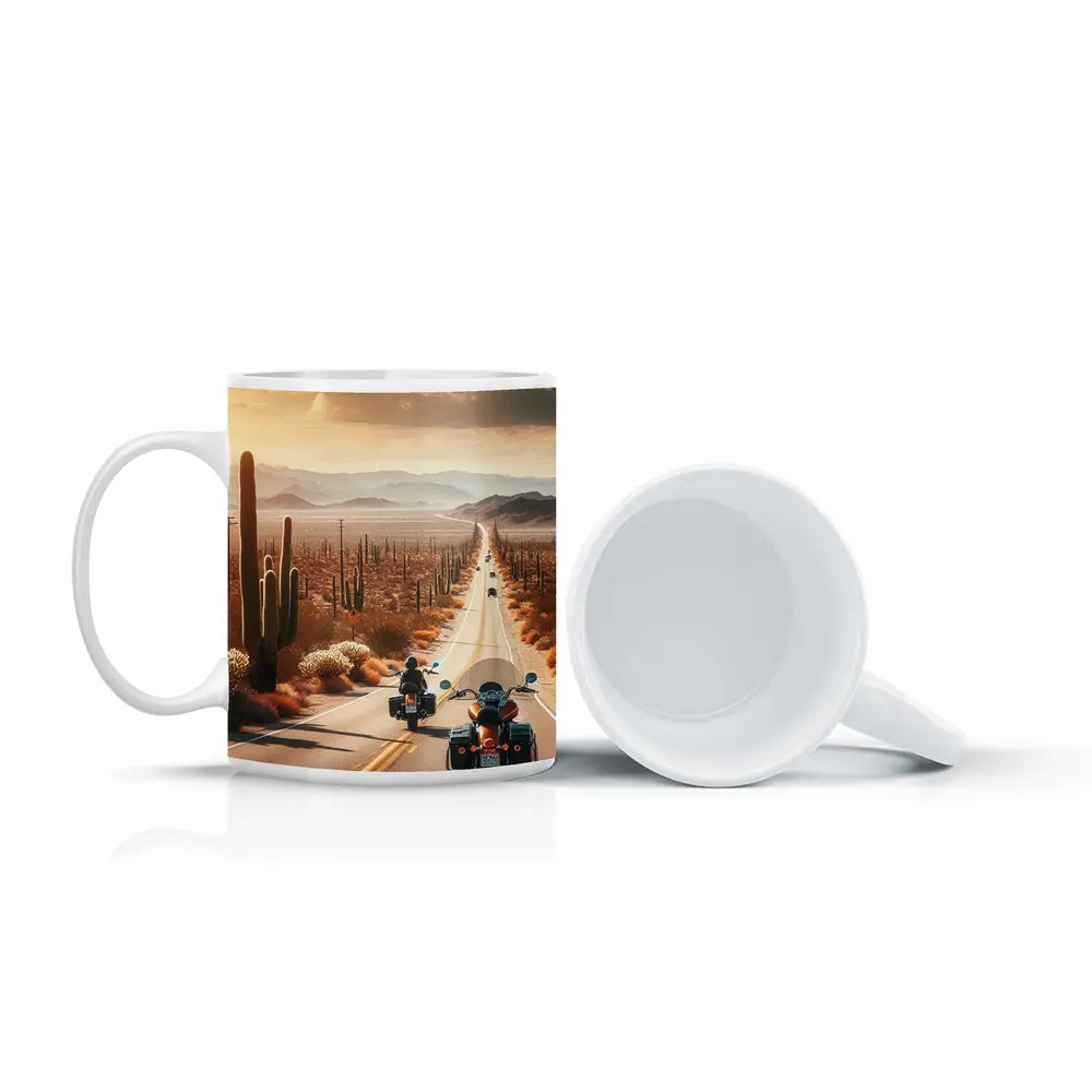 Harley Davidson Motorcycles Desert Highway Sunset – Mugs