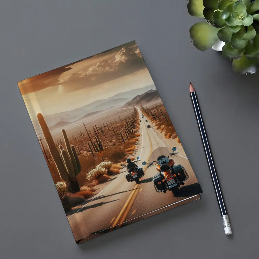 Harley Davidson Motorcycles Desert Highway Sunset – Notebooks