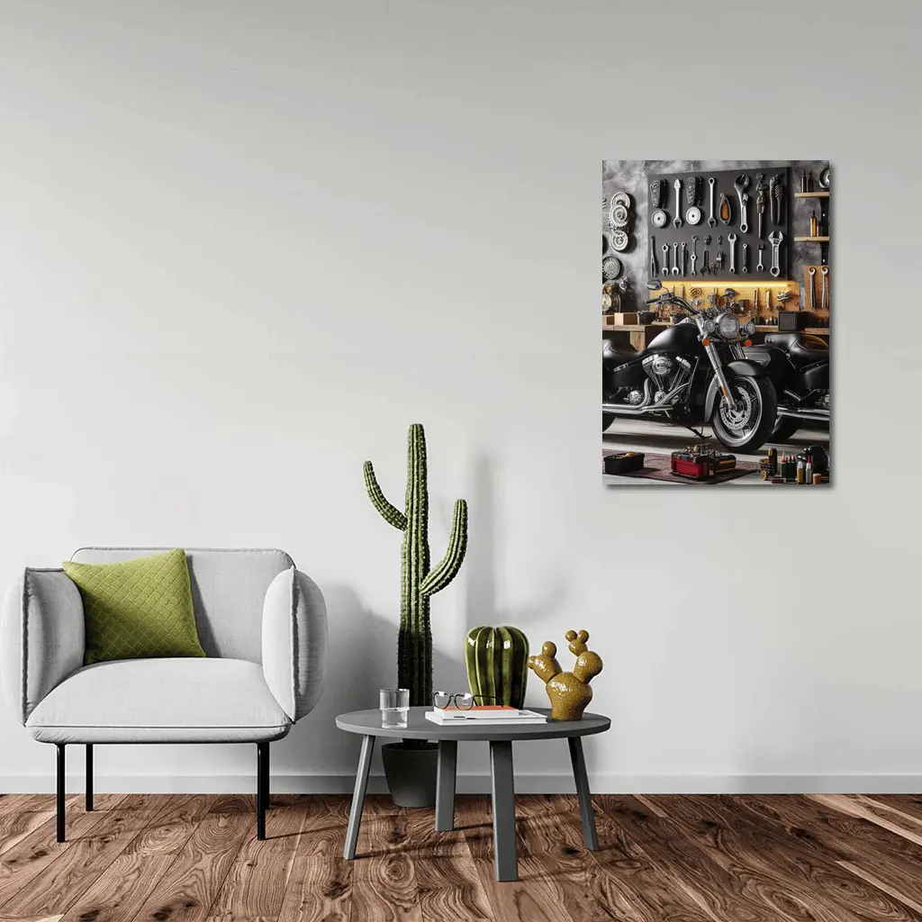 Black Harley Davidson Motorcycle Garage Workshop – Wall Art