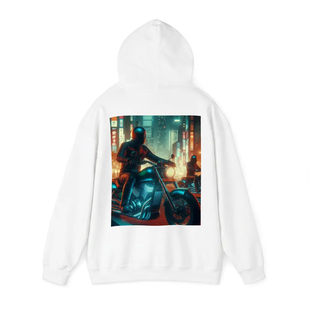 Chopper Motorcycle Rider Neon Cyberpunk City – Hoodies