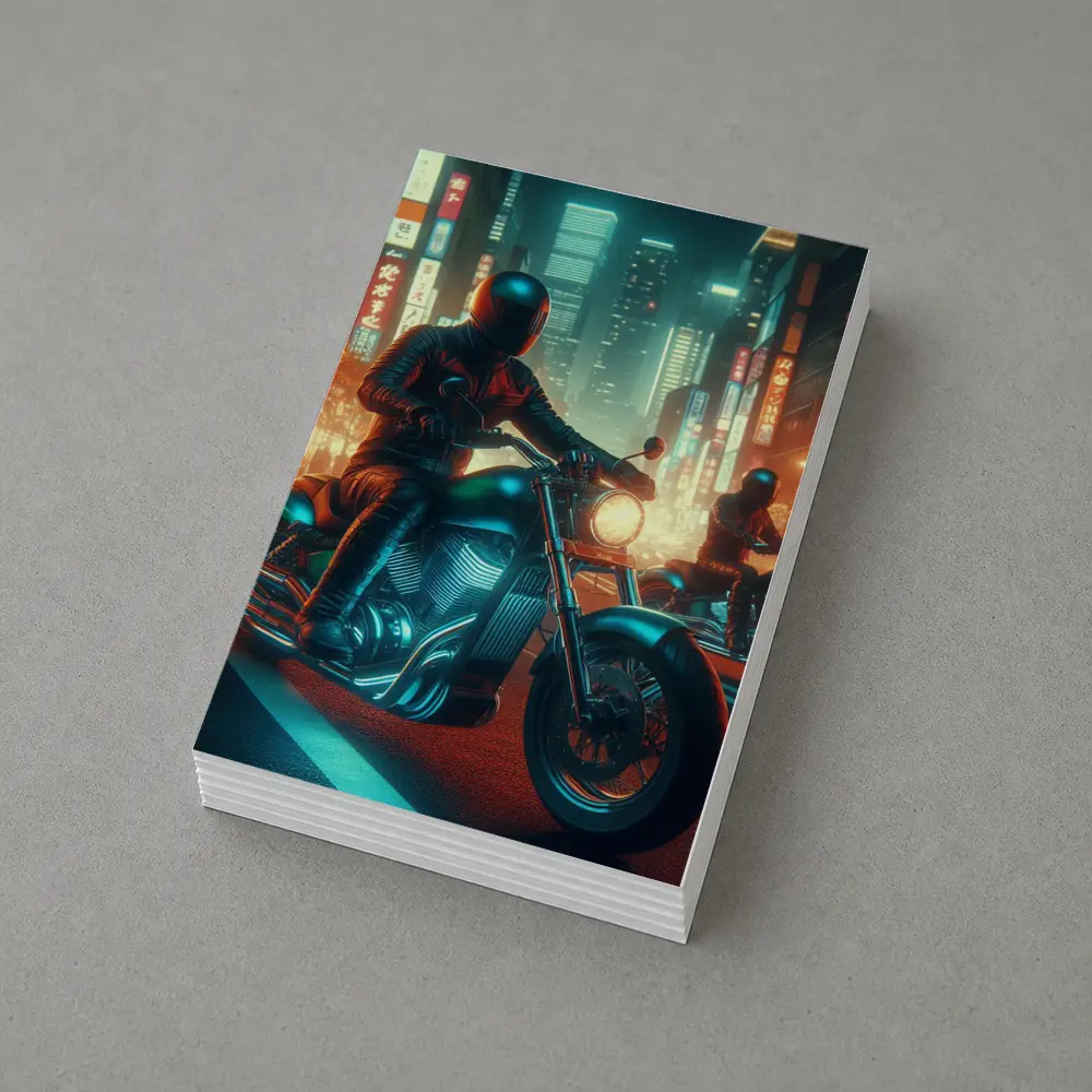 Chopper Motorcycle Rider Neon Cyberpunk City – Postcards