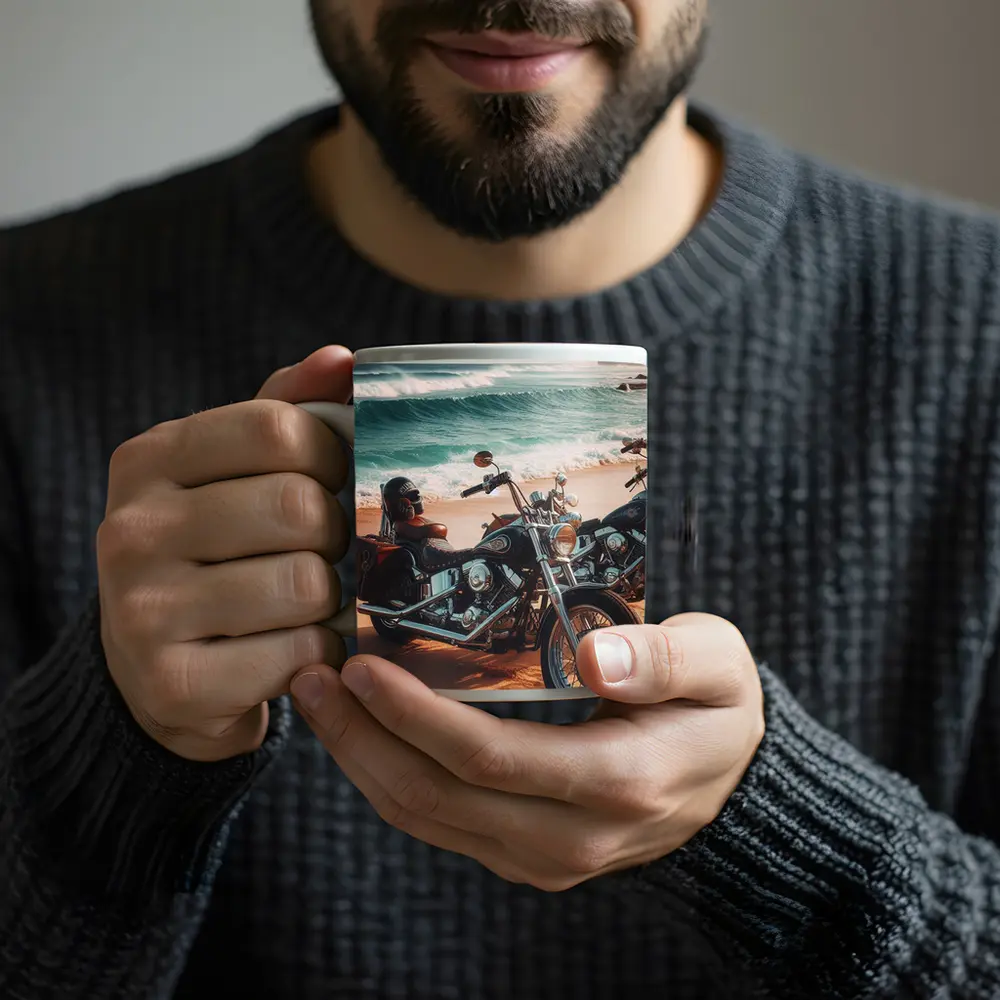 Harley Davidson Chopper Motorcycles On Beach – Mugs
