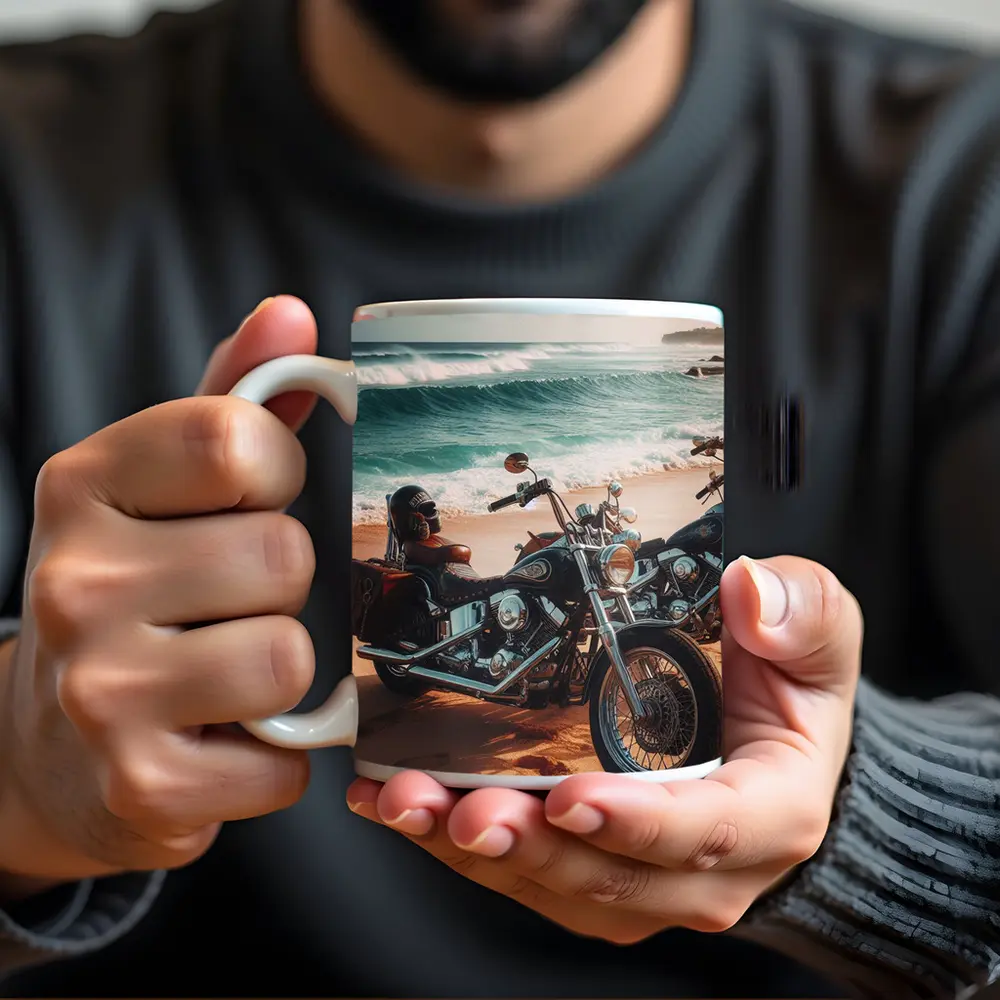 Harley Davidson Chopper Motorcycles On Beach – Mugs