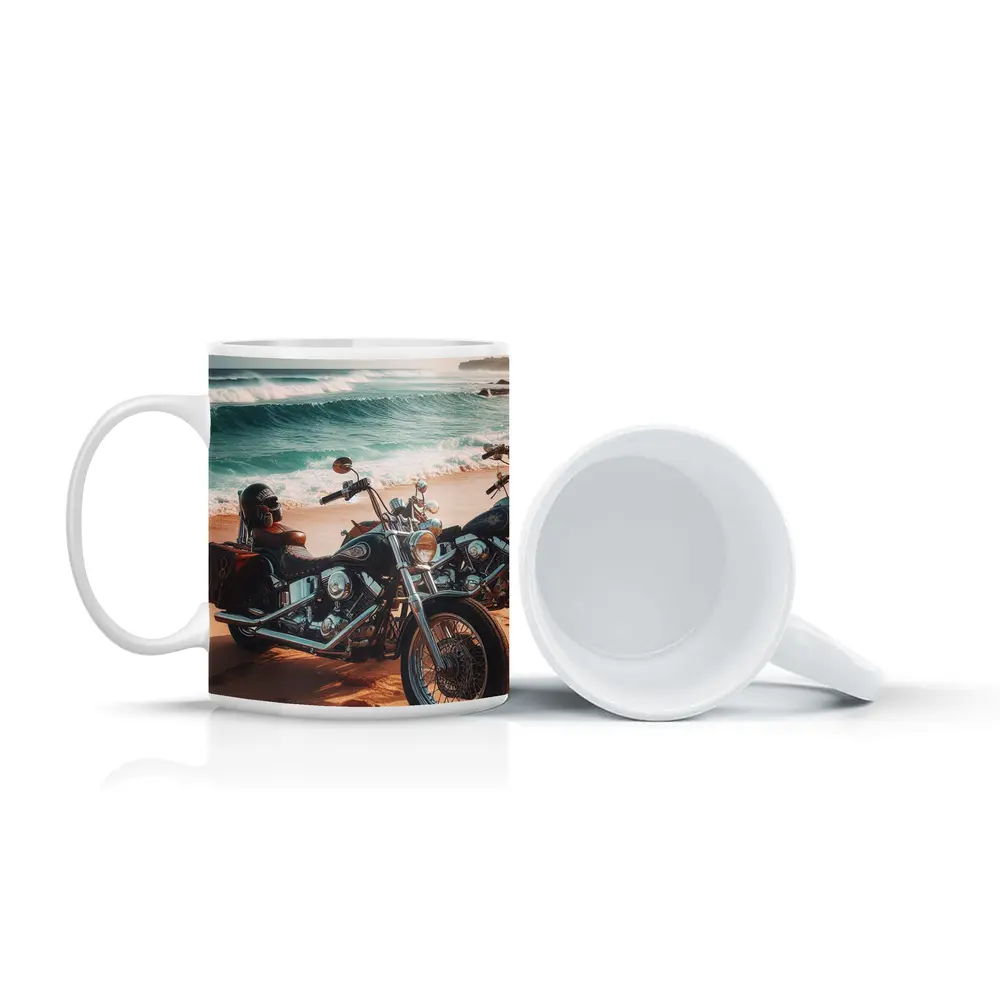 Harley Davidson Chopper Motorcycles On Beach – Mugs