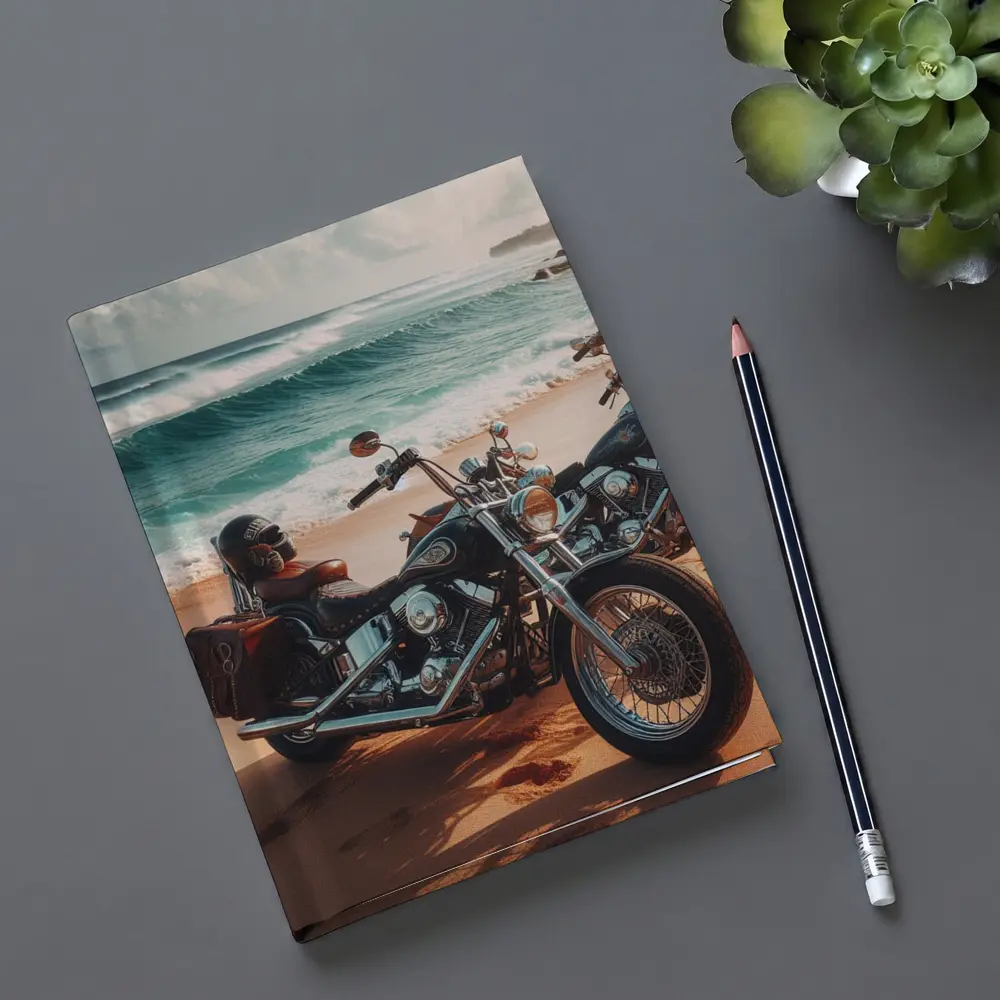 Harley Davidson Chopper Motorcycles On Beach – Notebooks
