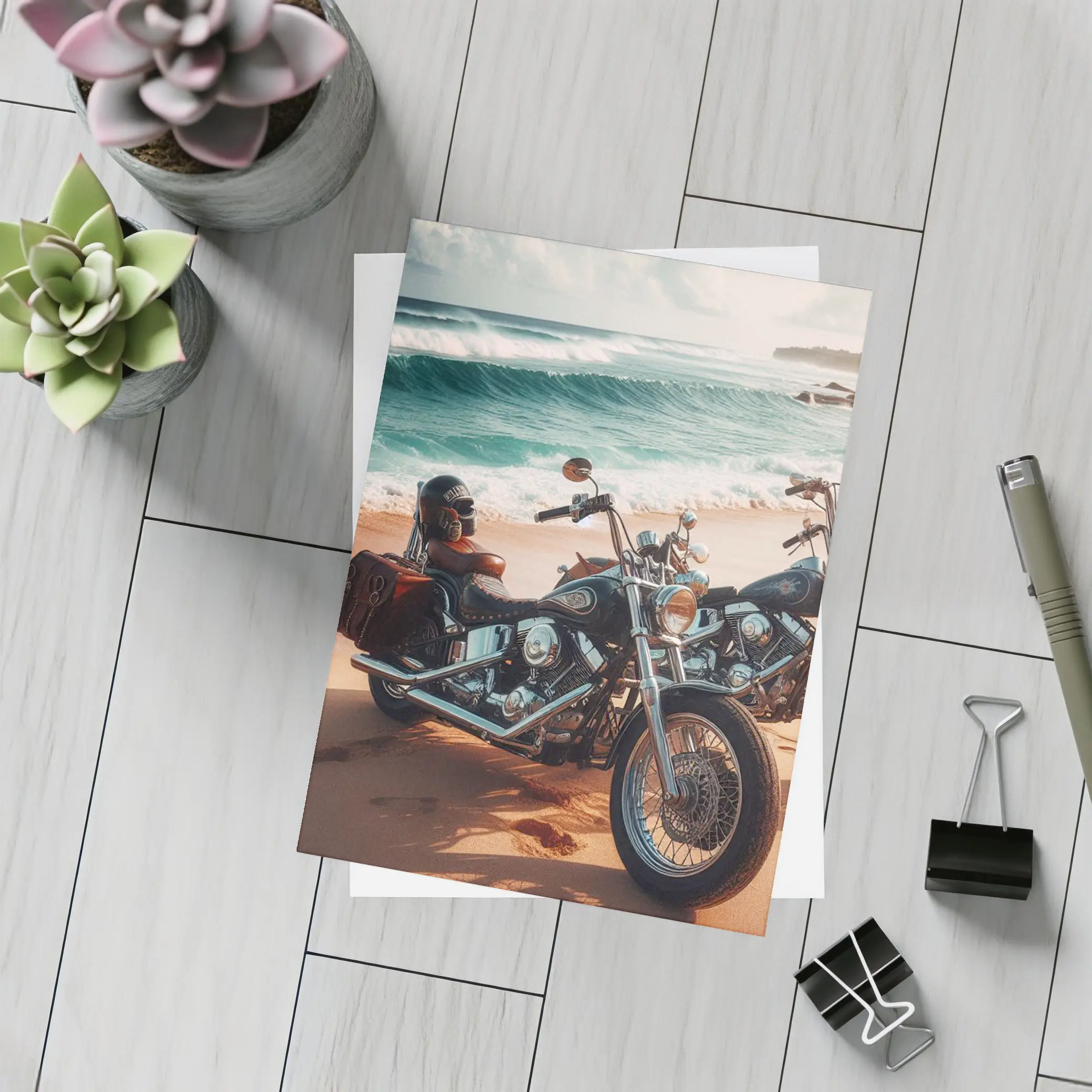 Harley Davidson Chopper Motorcycles On Beach – Postcards