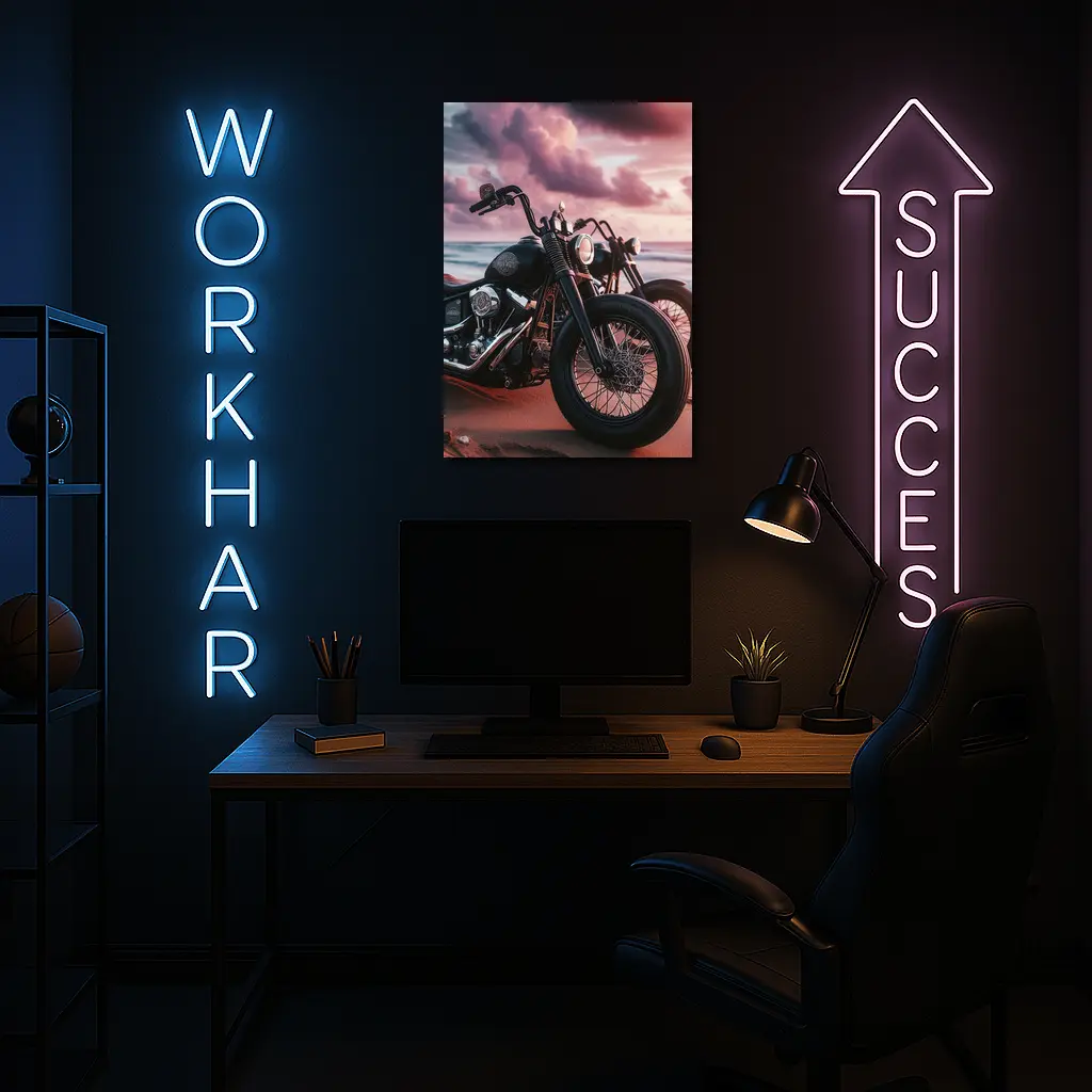Harley Davidson Bobber Motorcycle Beach Sunset – Wall Art