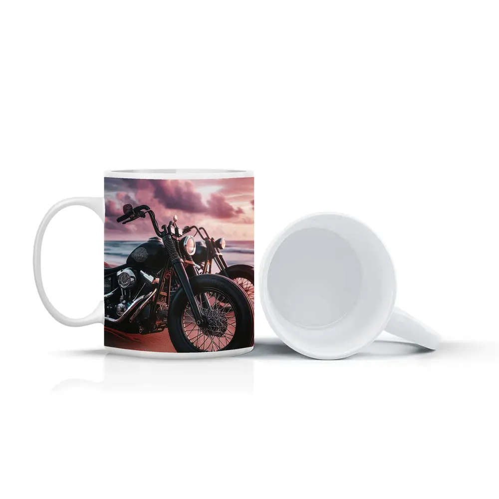 Harley Davidson Bobber Motorcycle Beach Sunset – Mugs
