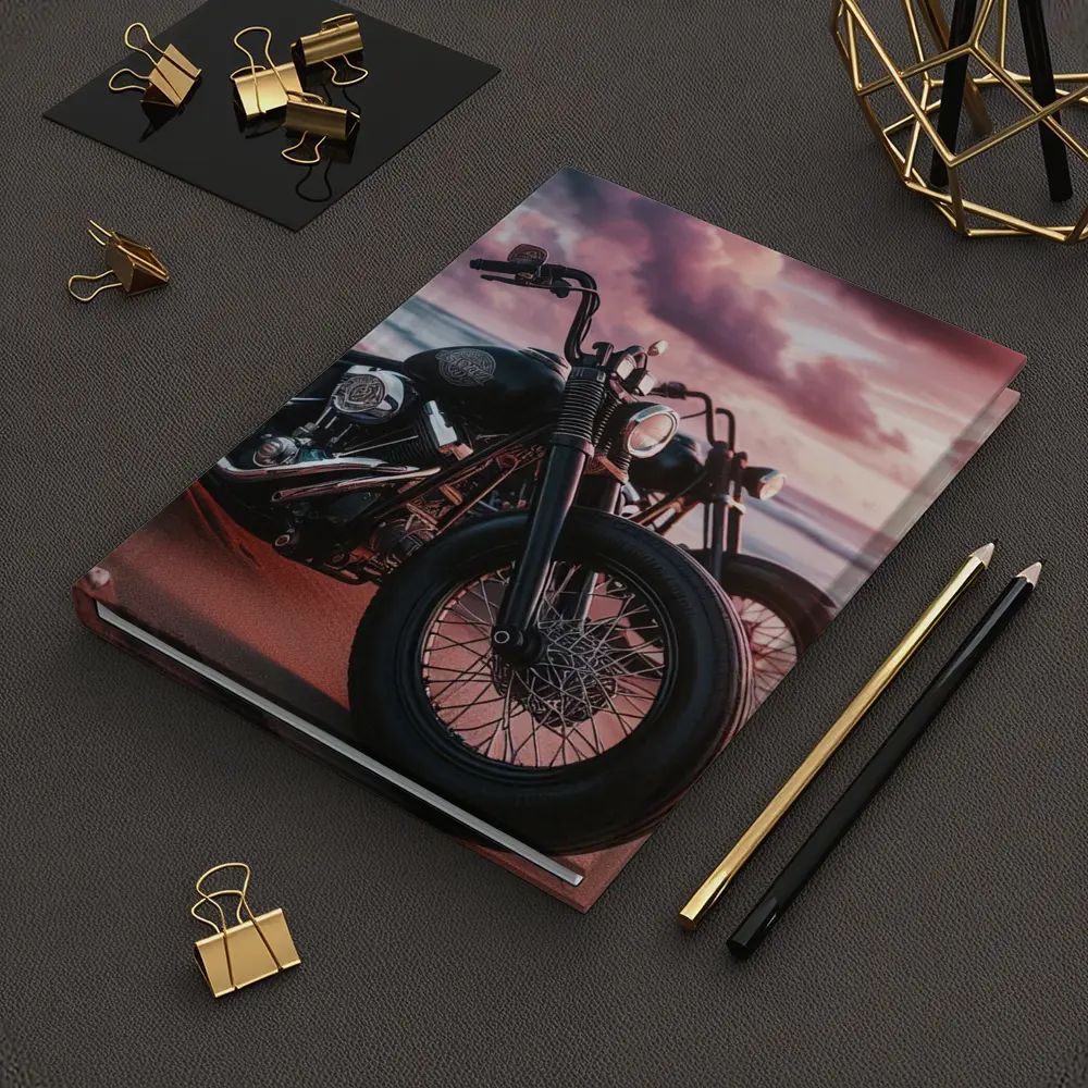 Harley Davidson Bobber Motorcycle Beach Sunset – Notebooks