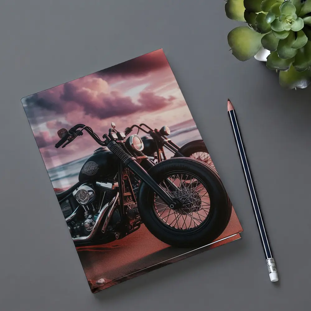 Harley Davidson Bobber Motorcycle Beach Sunset – Notebooks
