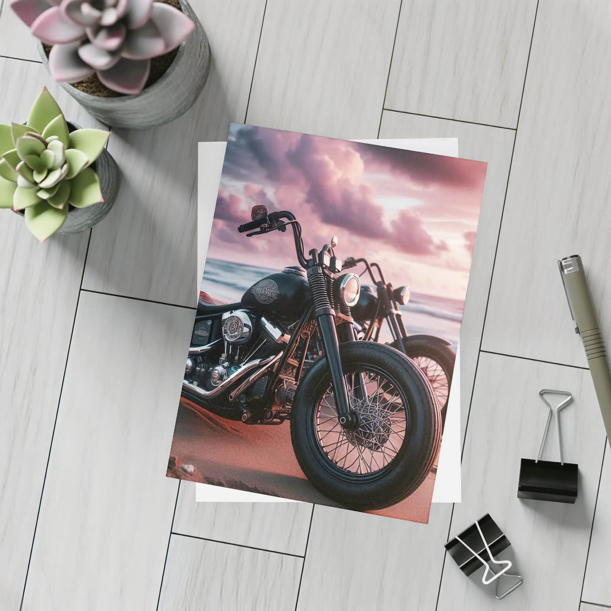 Harley Davidson Bobber Motorcycle Beach Sunset – Postcards