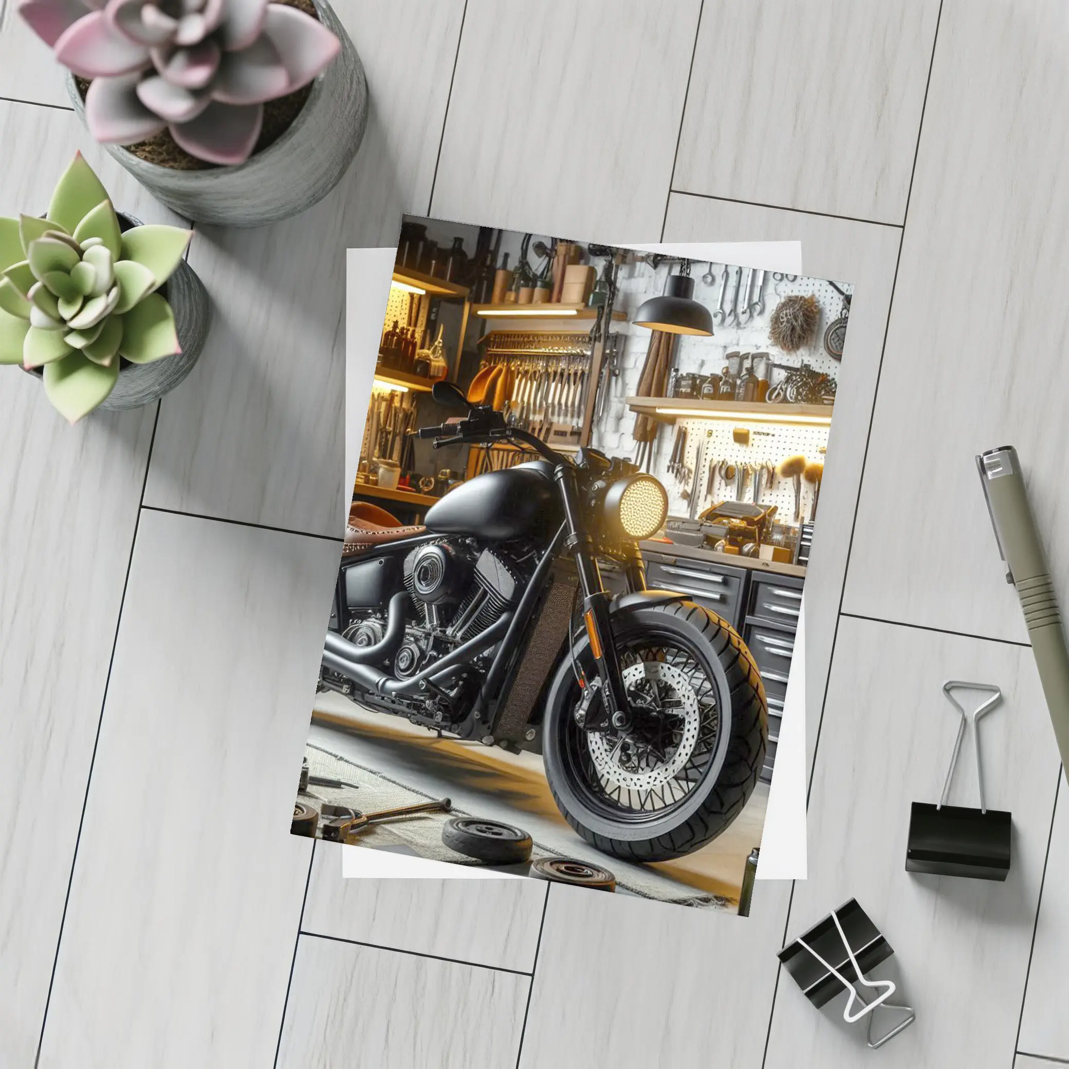 Black Bobber Motorcycle Mechanic Workshop Garage – Postcards