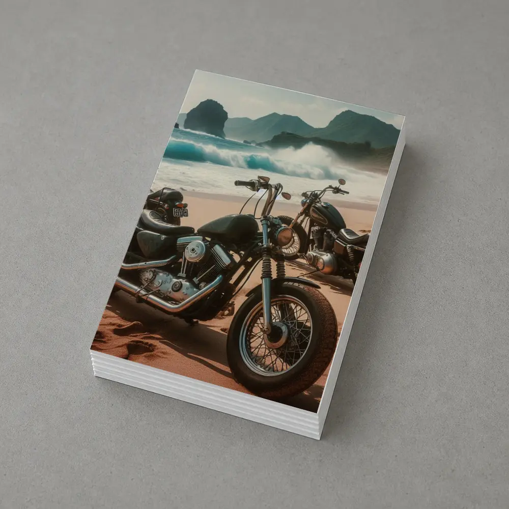 Harley Davidson Choppers Parked Sandy Beach – Postcards