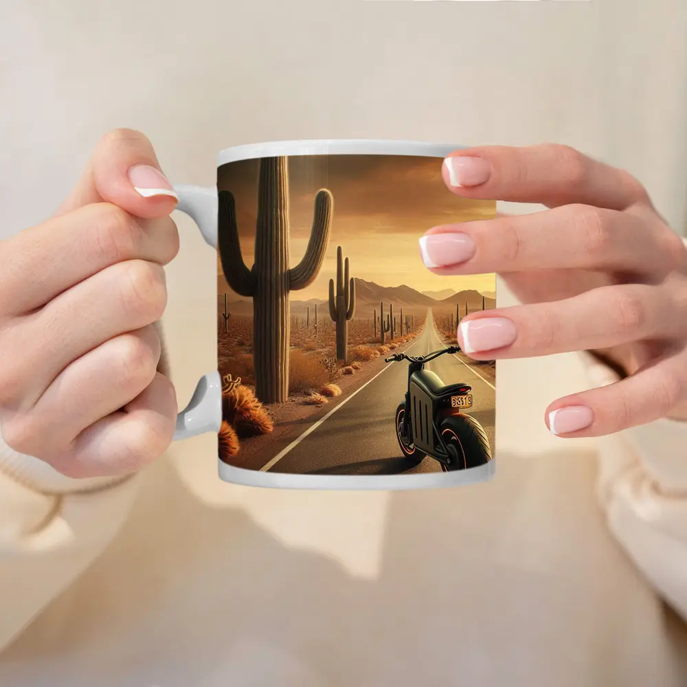 Electric Scooter Desert Road Cactus Sunset – Mugs