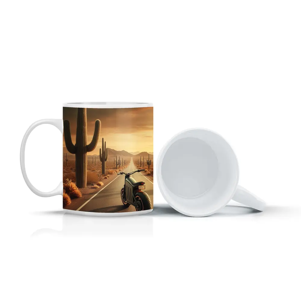 Electric Scooter Desert Road Cactus Sunset – Mugs