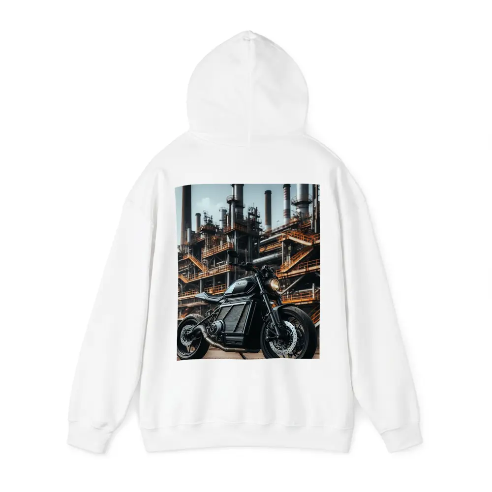 Black Electric Motorcycle Industrial Factory Background – Hoodies