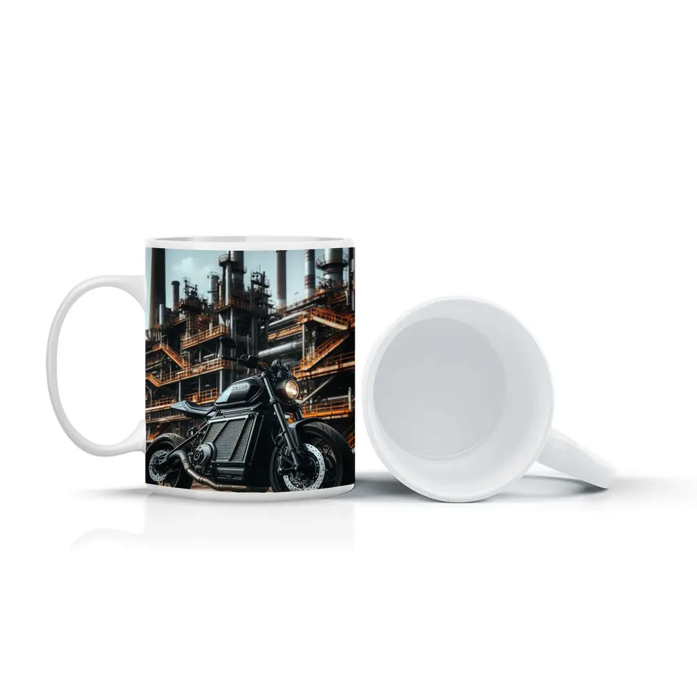 Black Electric Motorcycle Industrial Factory Background – Mugs