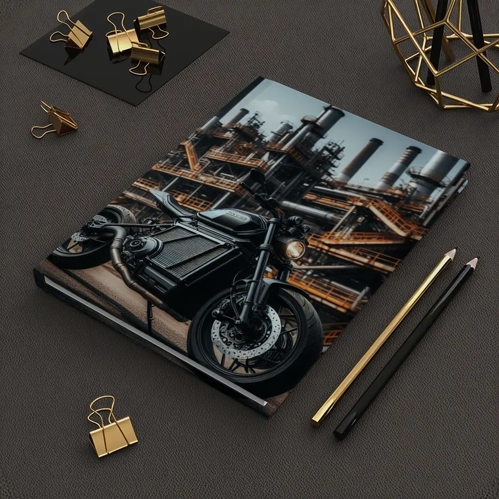 Black Electric Motorcycle Industrial Factory Background – Notebooks