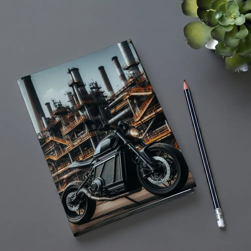 Black Electric Motorcycle Industrial Factory Background – Notebooks