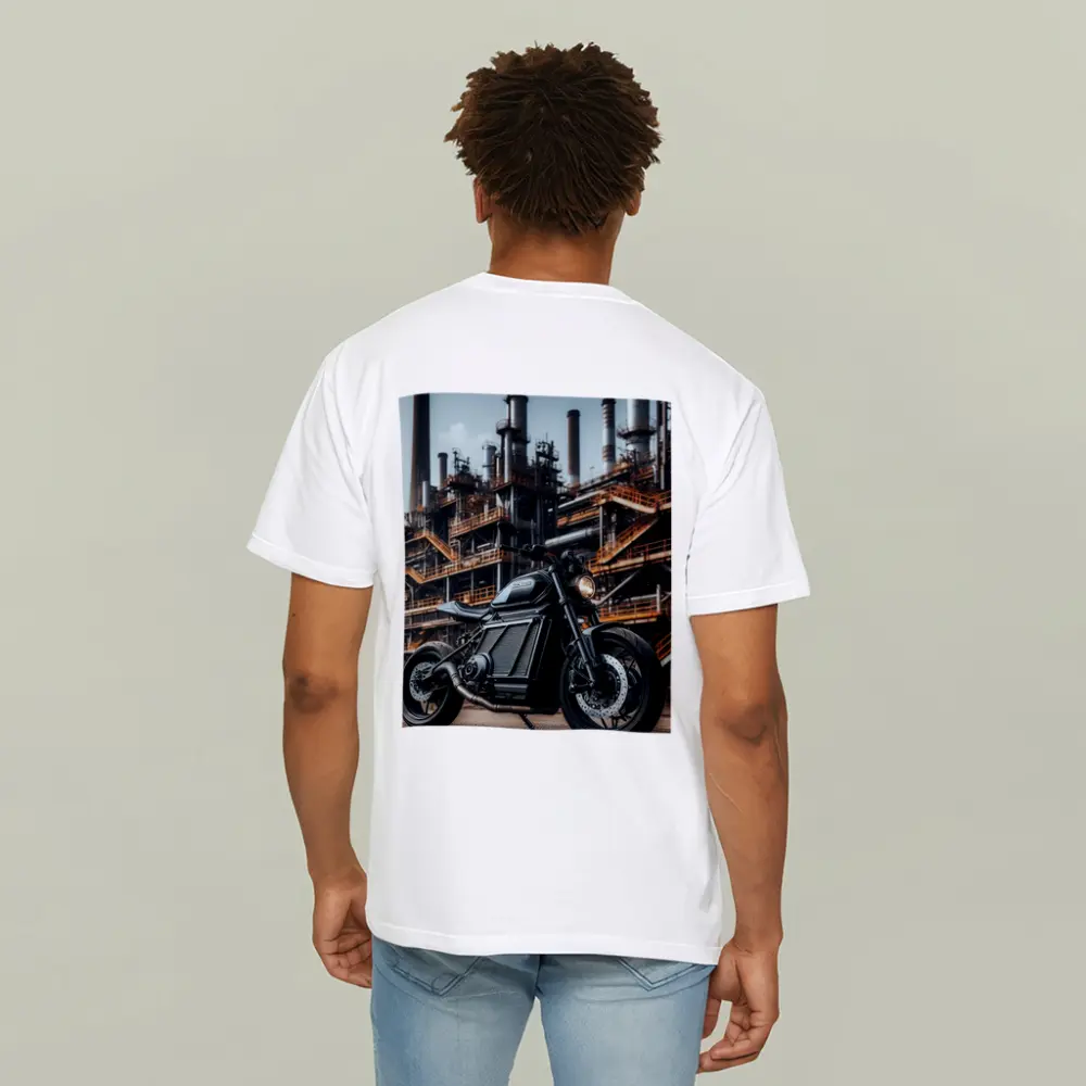 Black Electric Motorcycle Industrial Factory Background – T-Shirts