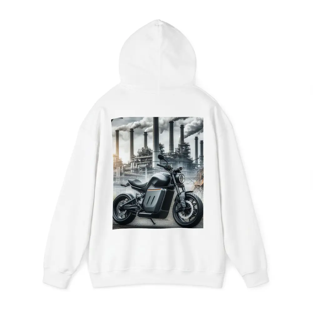 Black Electric Motorcycle Industrial Factory Background – Hoodies