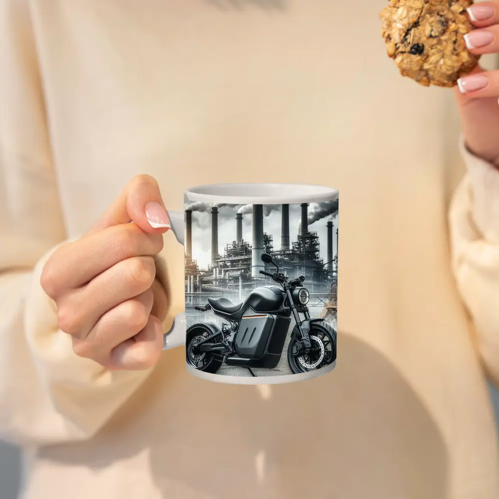 Black Electric Motorcycle Industrial Factory Background – Mugs
