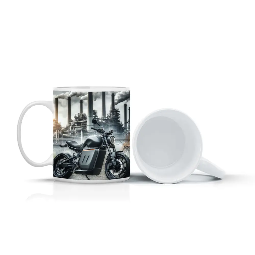 Black Electric Motorcycle Industrial Factory Background – Mugs