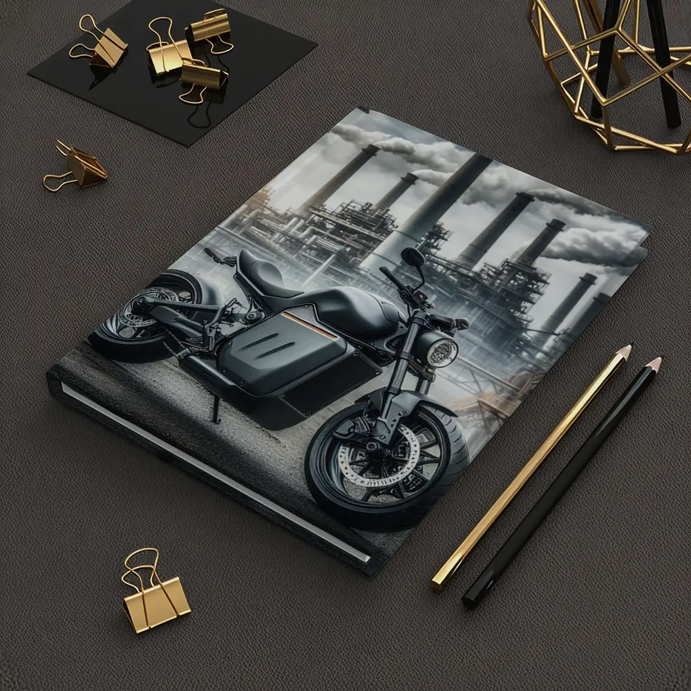 Black Electric Motorcycle Industrial Factory Background – Notebooks